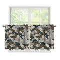 Grey And Brown Camouflage Print Tier Curtains