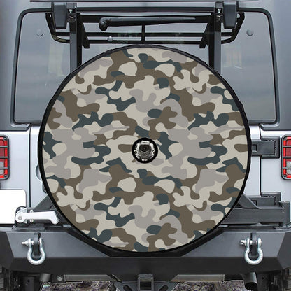 Grey And Brown Camouflage Print Tire Cover With Camera Hole