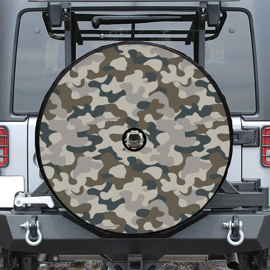 Grey And Brown Camouflage Print Tire Cover With Camera Hole