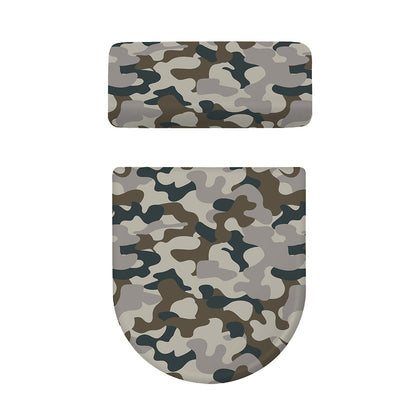 Grey And Brown Camouflage Print Toilet Lid And Tank Cover Set