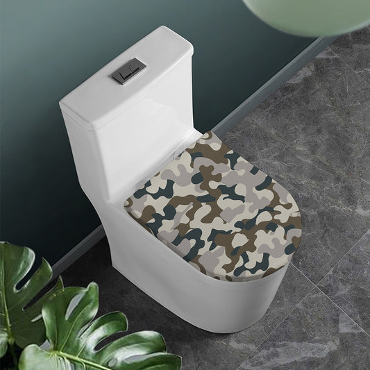 Grey And Brown Camouflage Print Toilet Lid Cover