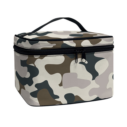 Grey And Brown Camouflage Print Travel Makeup Bag