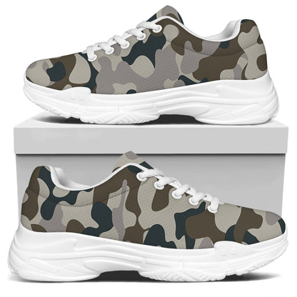 Grey And Brown Camouflage Print White Chunky Shoes