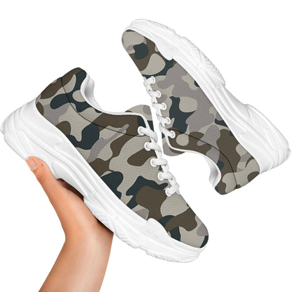 Grey And Brown Camouflage Print White Chunky Shoes
