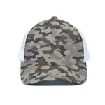 Grey And Brown Camouflage Print White Mesh Trucker Cap