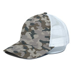 Grey And Brown Camouflage Print White Mesh Trucker Cap