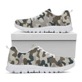 Grey And Brown Camouflage Print White Running Shoes