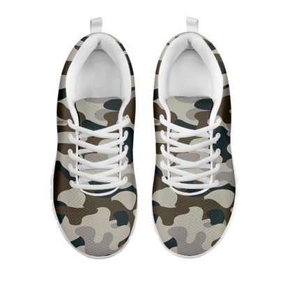 Grey And Brown Camouflage Print White Running Shoes