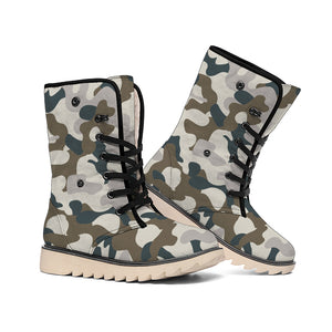 Grey And Brown Camouflage Print Winter Boots