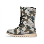 Grey And Brown Camouflage Print Winter Boots