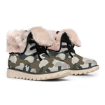 Grey And Brown Camouflage Print Winter Boots