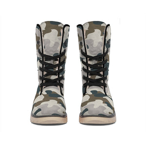 Grey And Brown Camouflage Print Winter Boots