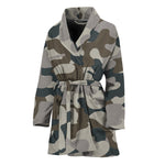 Grey And Brown Camouflage Print Women's Bathrobe