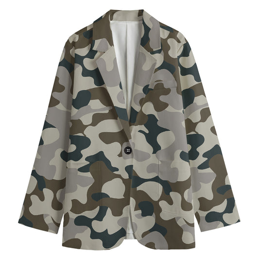 Grey And Brown Camouflage Print Women's Blazer