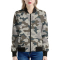 Grey And Brown Camouflage Print Women's Bomber Jacket