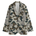 Grey And Brown Camouflage Print Women's Cotton Blazer