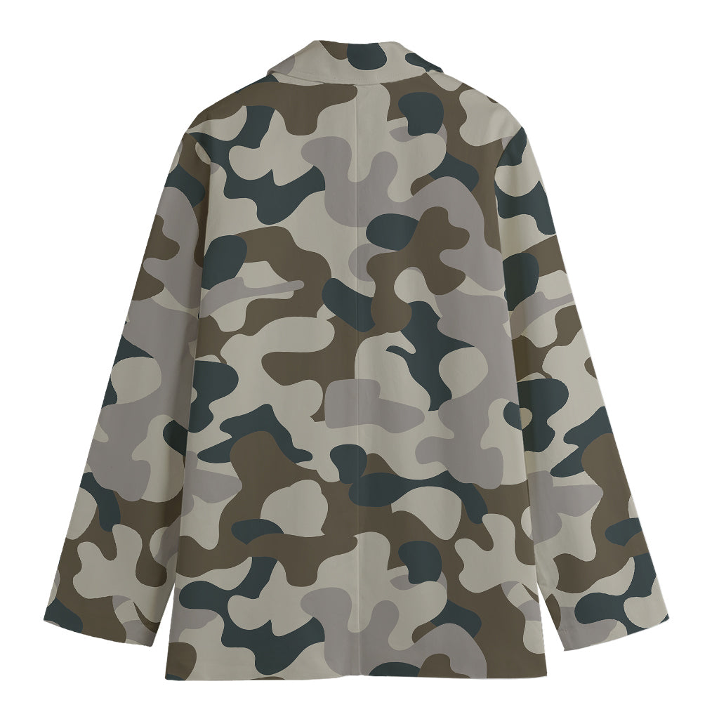 Grey And Brown Camouflage Print Women's Cotton Blazer