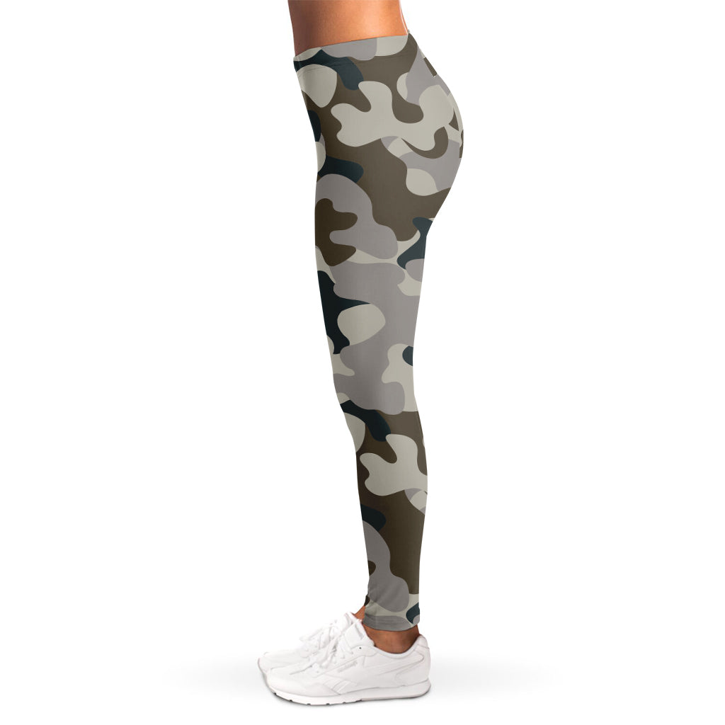 Grey And Brown Camouflage Print Women's Leggings