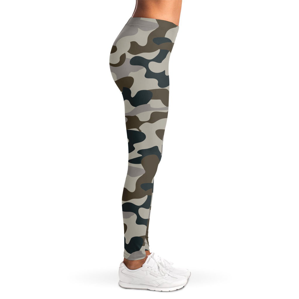 Grey And Brown Camouflage Print Women's Leggings