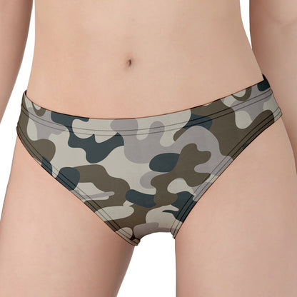 Grey And Brown Camouflage Print Women's Panties