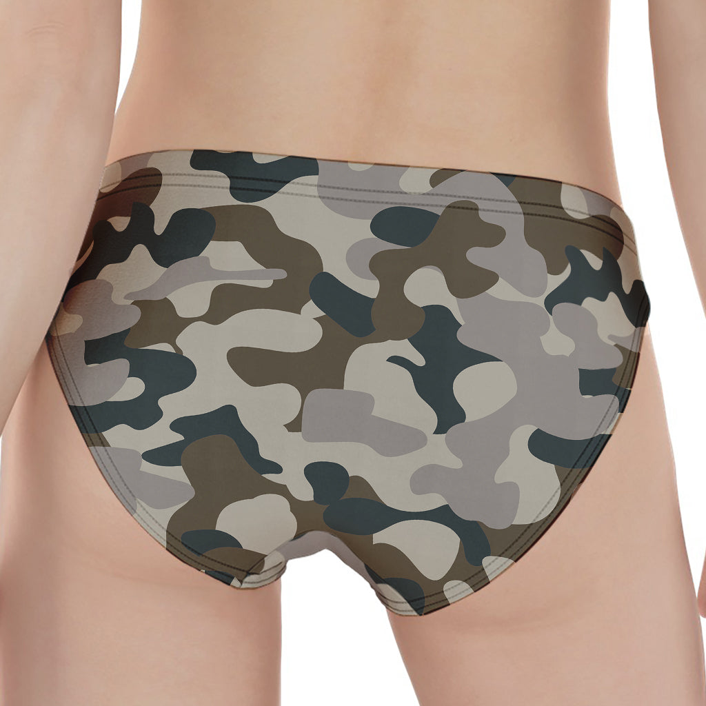Grey And Brown Camouflage Print Women's Panties
