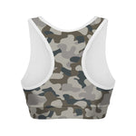 Grey And Brown Camouflage Print Women's Sports Bra