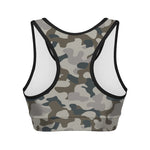 Grey And Brown Camouflage Print Women's Sports Bra
