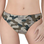 Grey And Brown Camouflage Print Women's Thong