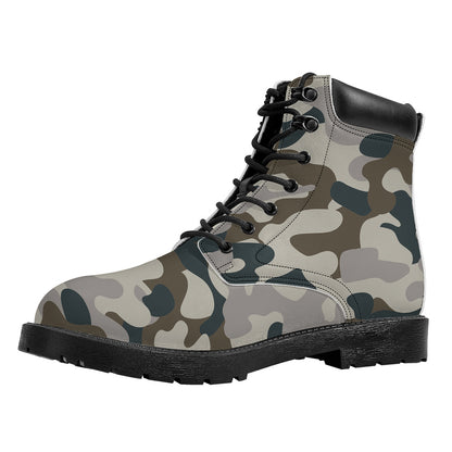Grey And Brown Camouflage Print Work Boots