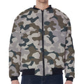 Grey And Brown Camouflage Print Zip Sleeve Bomber Jacket