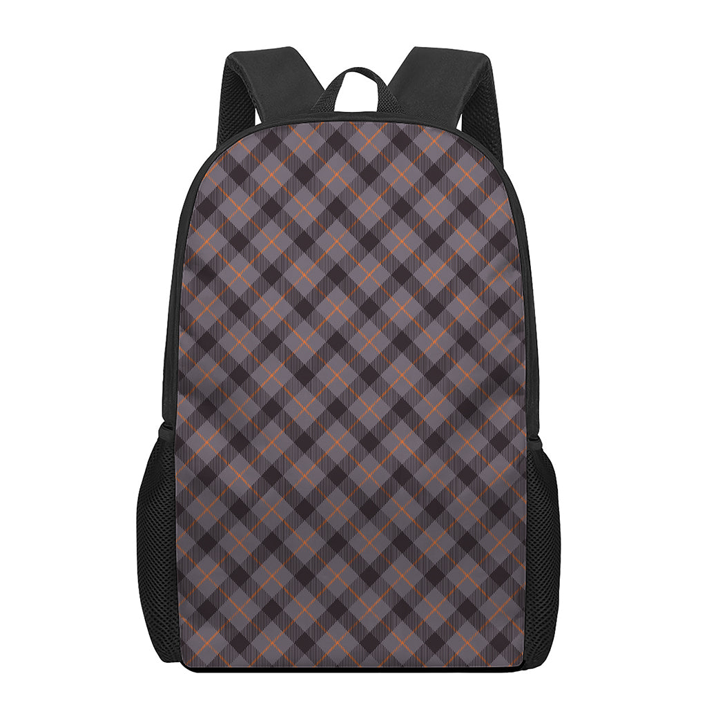 Grey And Orange Plaid Pattern Print 17 Inch Backpack