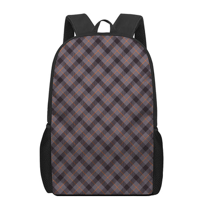 Grey And Orange Plaid Pattern Print 17 Inch Backpack