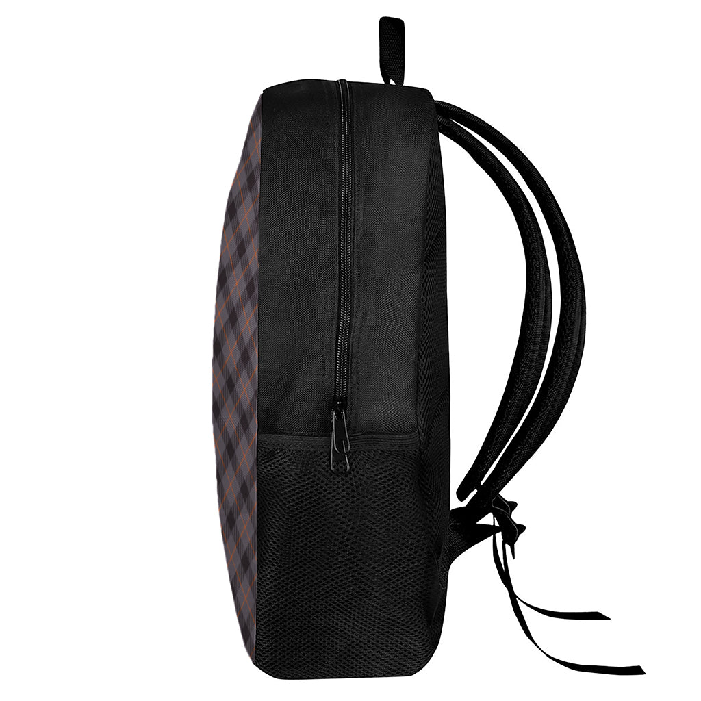 Grey And Orange Plaid Pattern Print 17 Inch Backpack