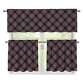 Grey And Orange Plaid Pattern Print 3 Piece Kitchen Curtains