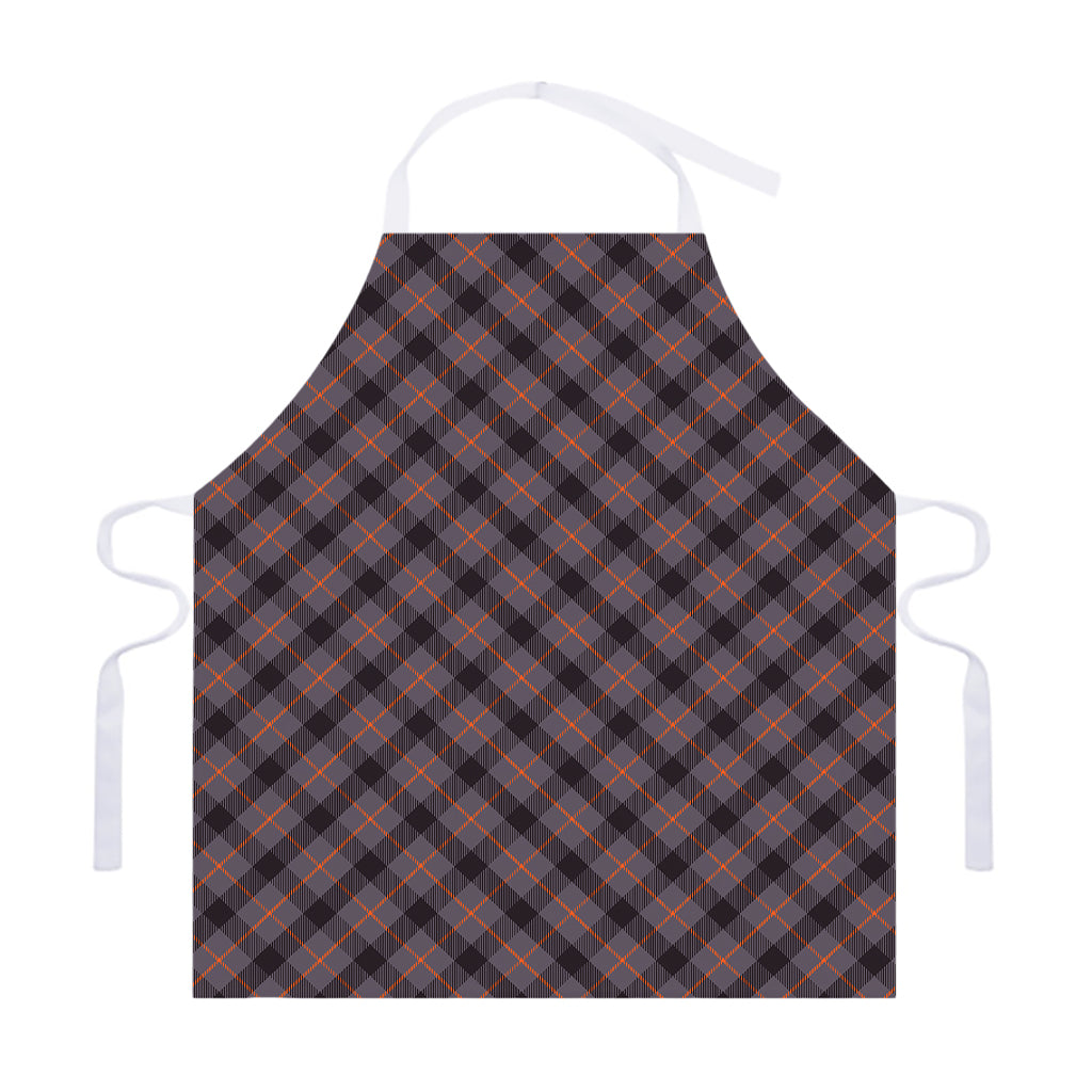 Grey And Orange Plaid Pattern Print Adjustable Apron