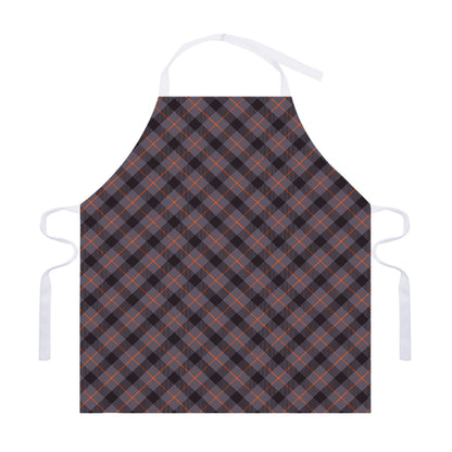 Grey And Orange Plaid Pattern Print Adjustable Apron