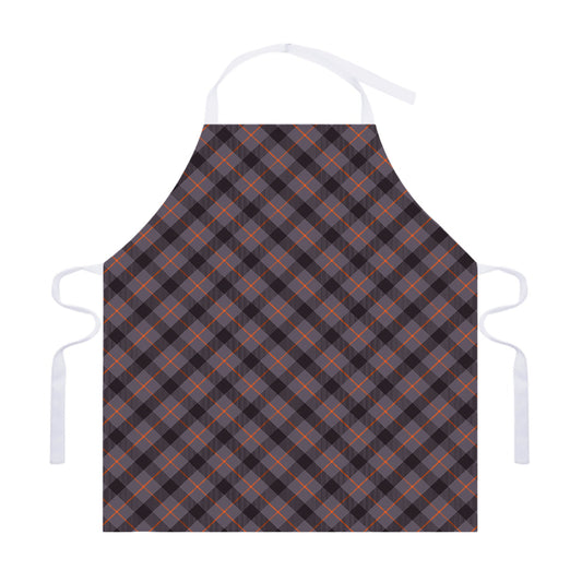Grey And Orange Plaid Pattern Print Adjustable Apron