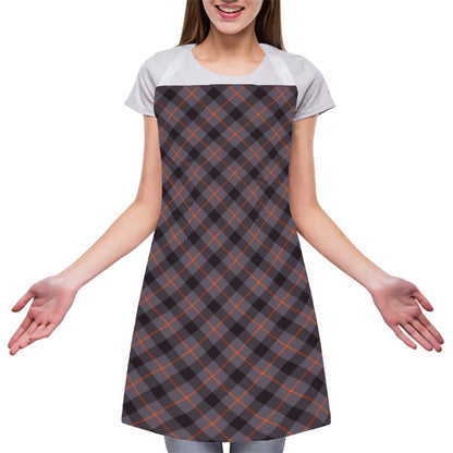 Grey And Orange Plaid Pattern Print Adjustable Apron