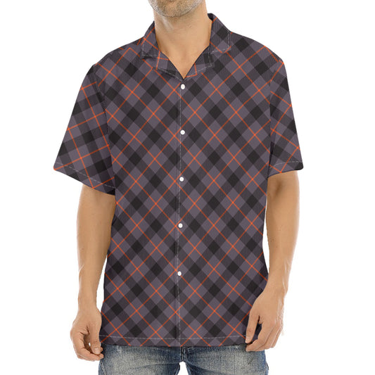 Grey And Orange Plaid Pattern Print Aloha Shirt