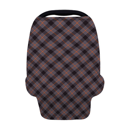 Grey And Orange Plaid Pattern Print Baby Seat Cover