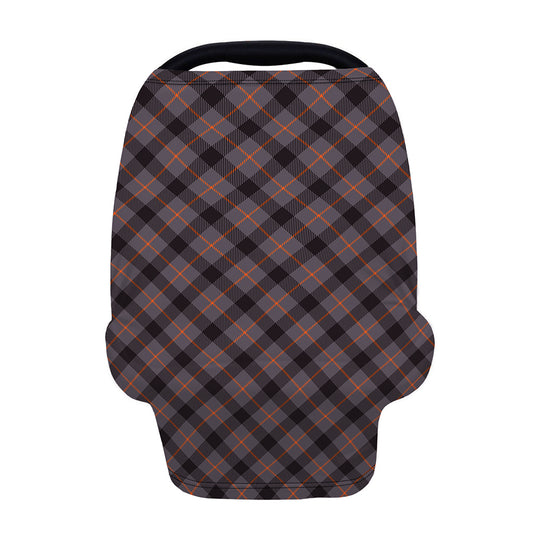 Grey And Orange Plaid Pattern Print Baby Seat Cover