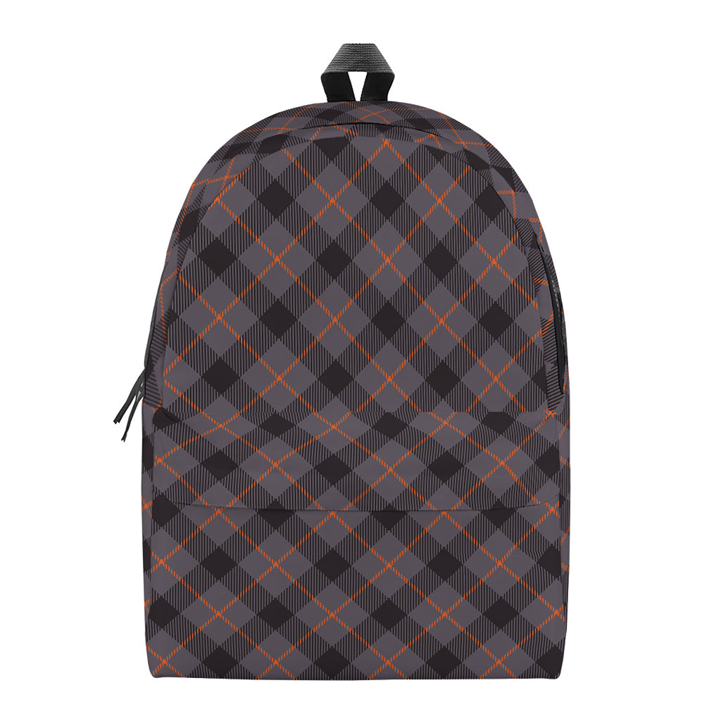 Grey And Orange Plaid Pattern Print Backpack