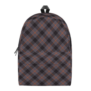 Grey And Orange Plaid Pattern Print Backpack