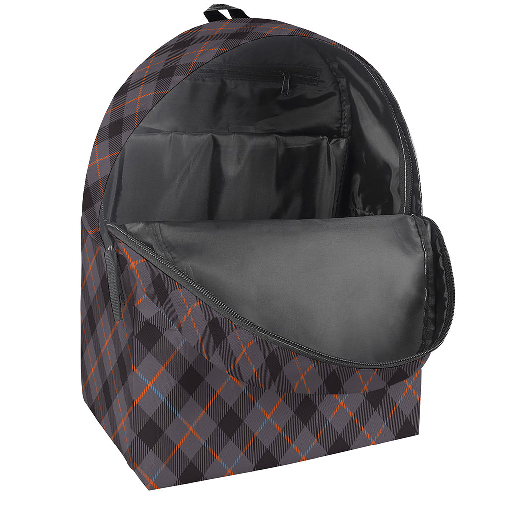 Grey And Orange Plaid Pattern Print Backpack