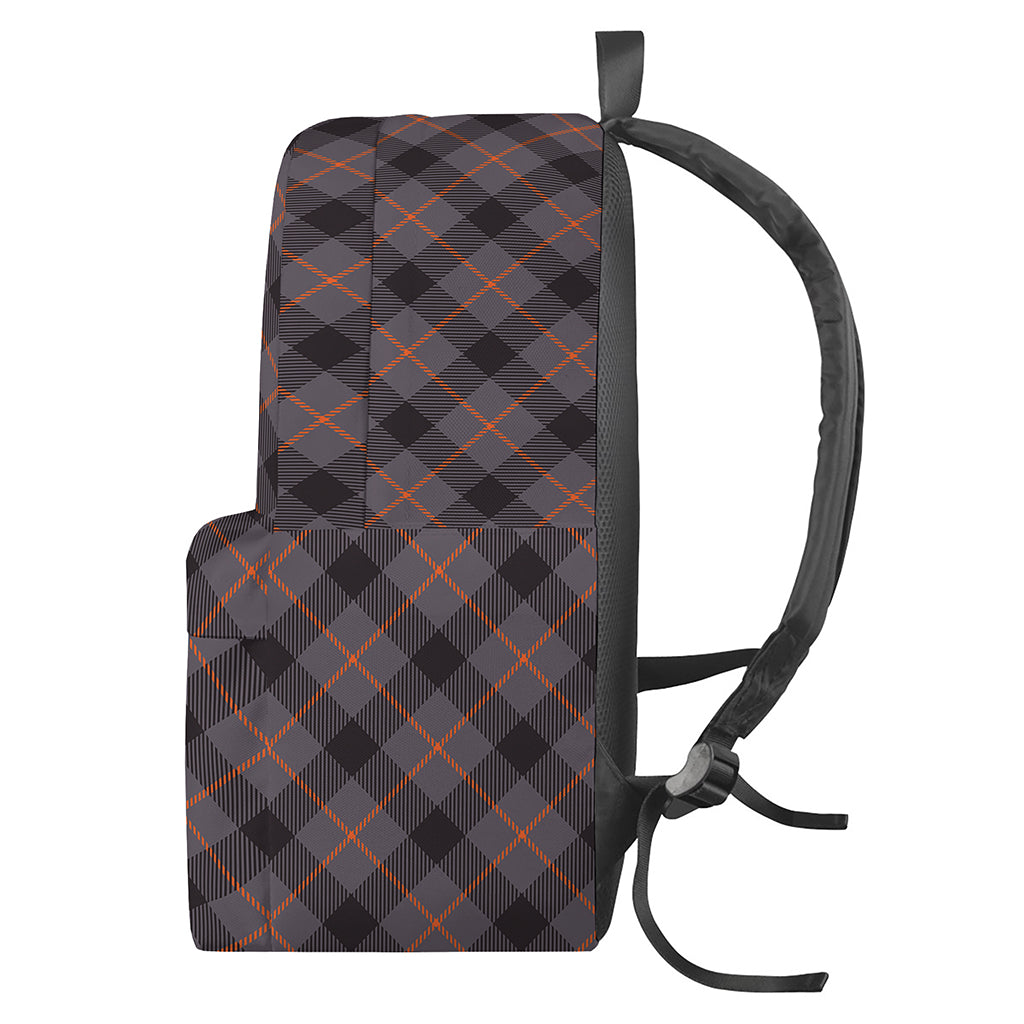 Grey And Orange Plaid Pattern Print Backpack