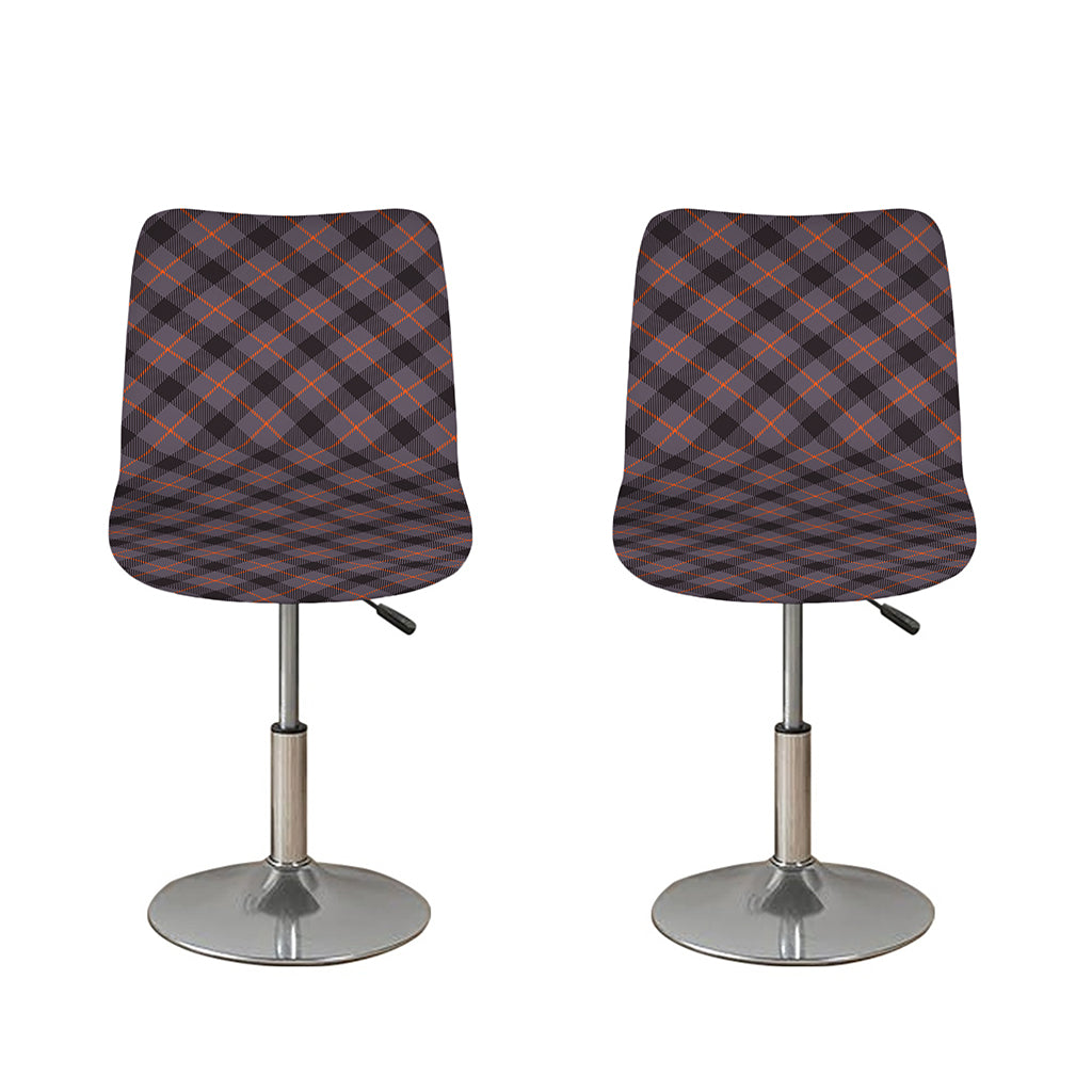 Grey And Orange Plaid Pattern Print Bar Stool Covers