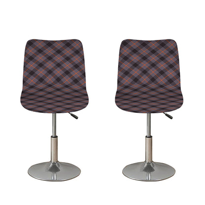 Grey And Orange Plaid Pattern Print Bar Stool Covers