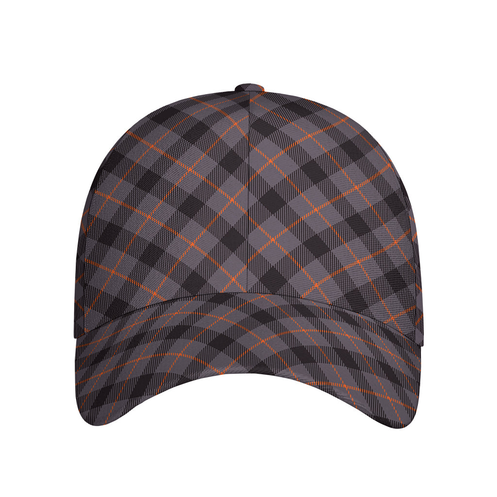 Grey And Orange Plaid Pattern Print Baseball Cap