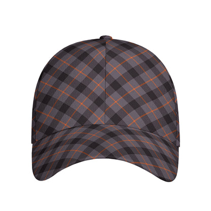 Grey And Orange Plaid Pattern Print Baseball Cap