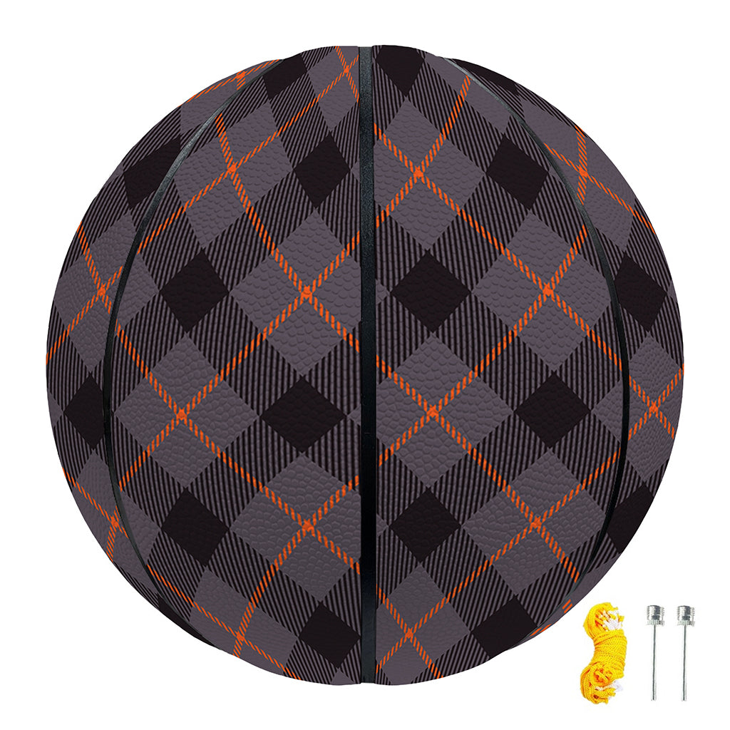 Grey And Orange Plaid Pattern Print Basketball